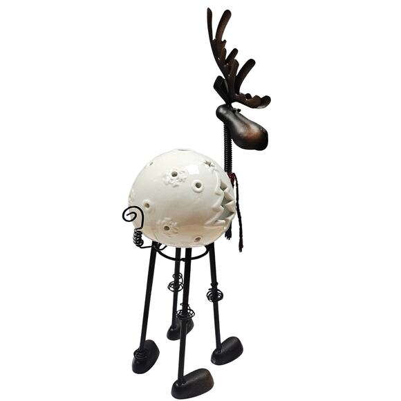 Pier 1 Imports Bobblehead Christmas Reindeer Moose Tea Candle Light Holder - Picture 3 of 8